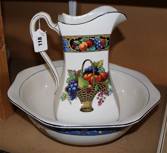 Basket of fruit decorated jug & basin